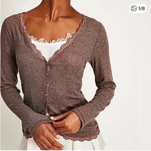Free People Big Love Rib Cardi Lace-Trimmed Button-Up Sleepwear Top size medium
